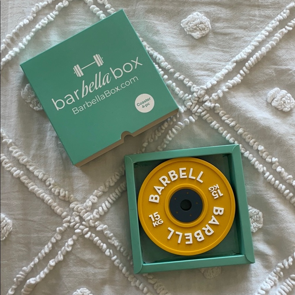 Barbella box weight plate coasters